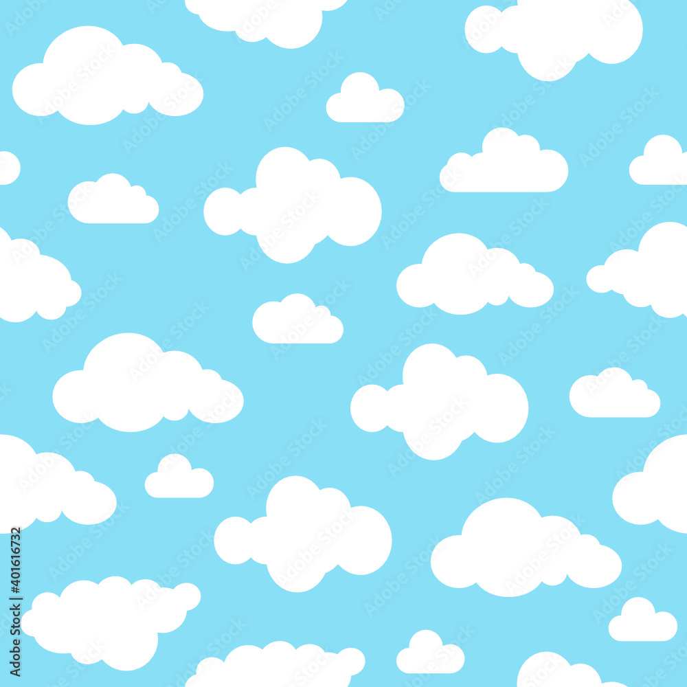 Clouds seamless pattern on blue background.
