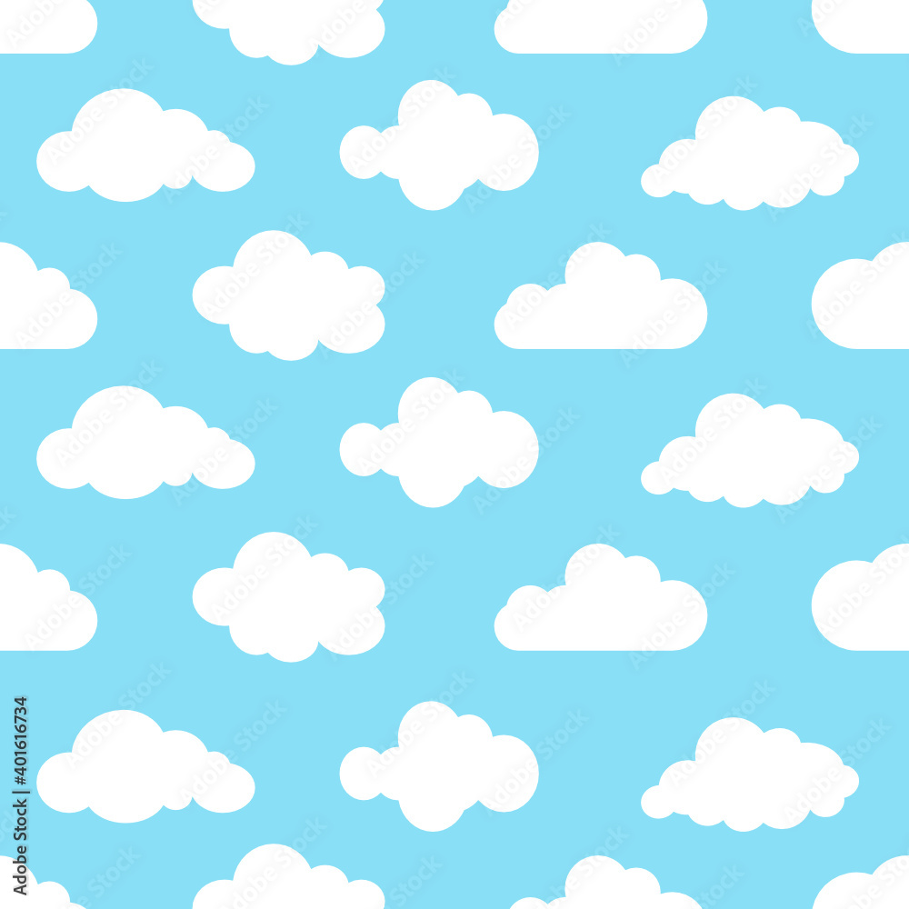Clouds seamless pattern on blue background.