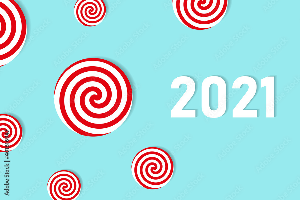 Minimalistic cool abstract background with red-white circles and 2021. Happy New Year. May use for website, banner, calendar, greeting card Minimalistic cool abstract background with red-white circles and 2021. Happy New Year. May use for website, banner, calendar, greeting card