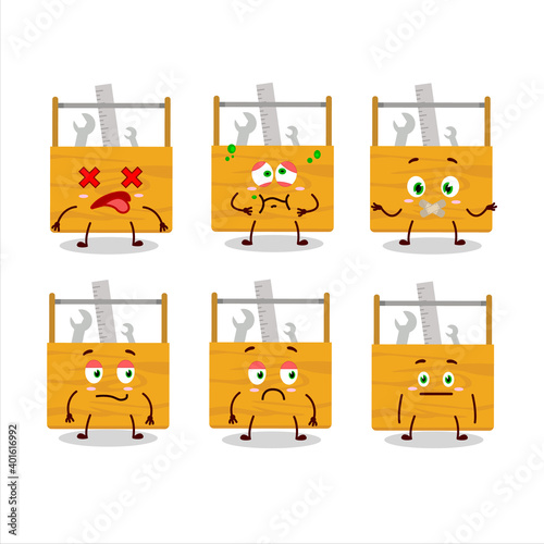 Wooden toolbox cartoon character with nope expression