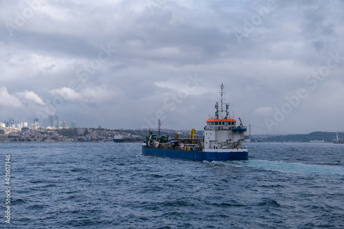 industrial ship in the bosphorus, istanbul, turkey