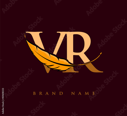 Initial letter VR logo with Feather Company Name, Simple and Clean Design. Vector Logo for Business and Company