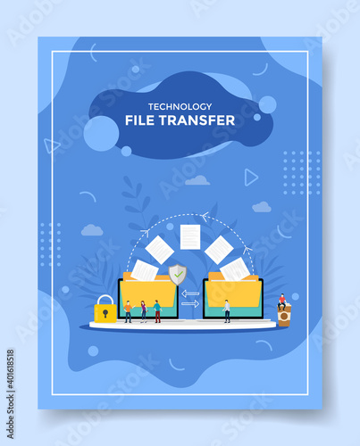 technology file transfer concept people around folder archive data send for template of banners, flyer, books cover, magazines with liquid shape style