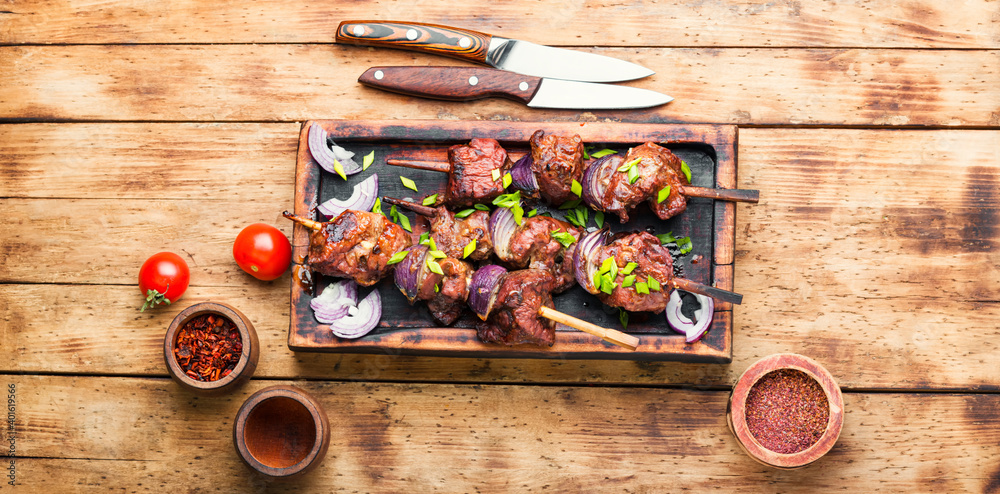 Grilled beef liver kebabs