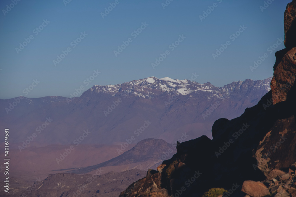 Fototapeta premium Hiking Jebel Sirwa at sunrise, the highest peak of Antiatlas mountain range, 3304 m