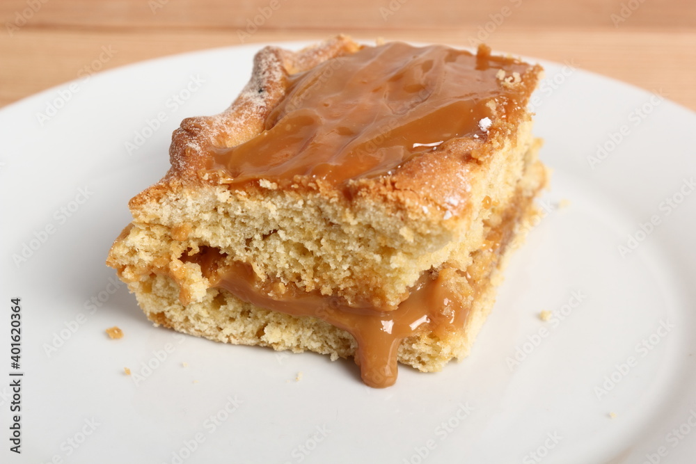 Shortcrust pastry cake covered with fudge caramel cream. Mazurek, Poland. Shortcrust pastry cake covered with fudge caramel cream. Mazurek, Poland.