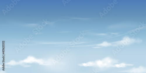 Morning blue sky with white clouds, Horizon Spring sky scape,Vector background of nature sky in sunny day Summer, World environment day