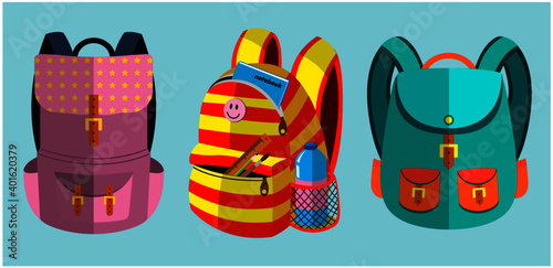 Bright colored casual backpacks set
