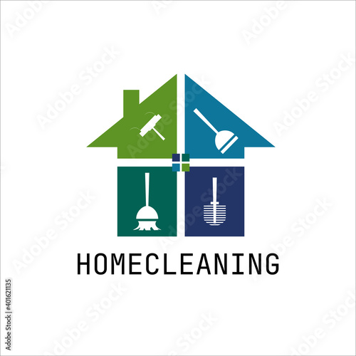 Simple home cleaning service logo and icon design idea. Creative Eco symbol template. Building and Home