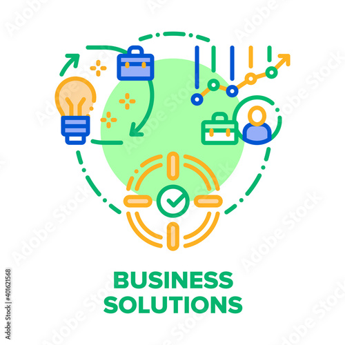 Business Solutions Strategy Vector Icon Concept. Business Idea And Realisation, Target, Strategy And Advice, Growth Profit And Financial Stability Vector Icon Concept. Color Illustration