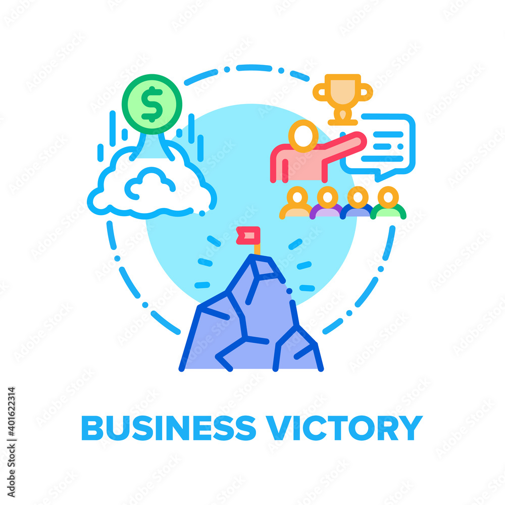 Business Victory Vector Icon Concept. Success Business Goal Achievement And Winning, Strategy And Direction, Career Competition And Leadership. Salary Increase And Award Color Illustration