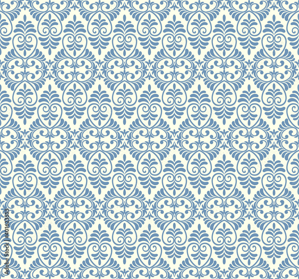 Seamless light background with grey pattern in baroque style. Vector retro illustration. Ideal for printing on fabric or paper for wallpapers, textile, wrapping. 