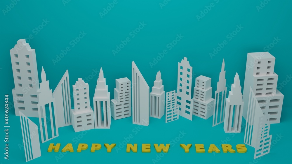Happy new years city background 3D render
