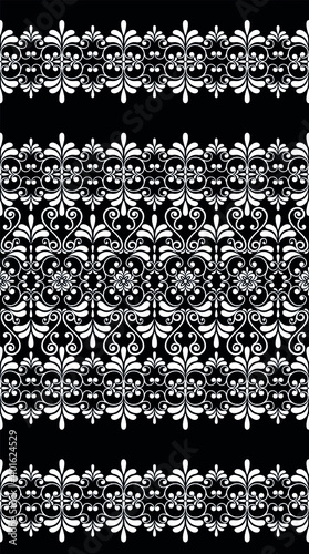 Seamless black background with white pattern in baroque style. Vector retro illustration. Ideal for printing on fabric or paper for wallpapers, textile, wrapping. 