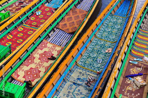 Colorful boats on Inle Lake, Myanmar