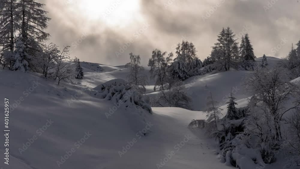 time lapse of winter passage with moving clouds time lapse of winter passage with moving clouds