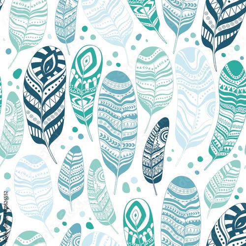 Vector seamless feathers pattern in boho style
