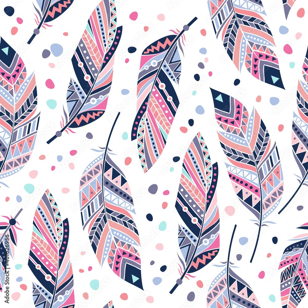 Obraz premium Vector seamless feathers pattern in boho style 