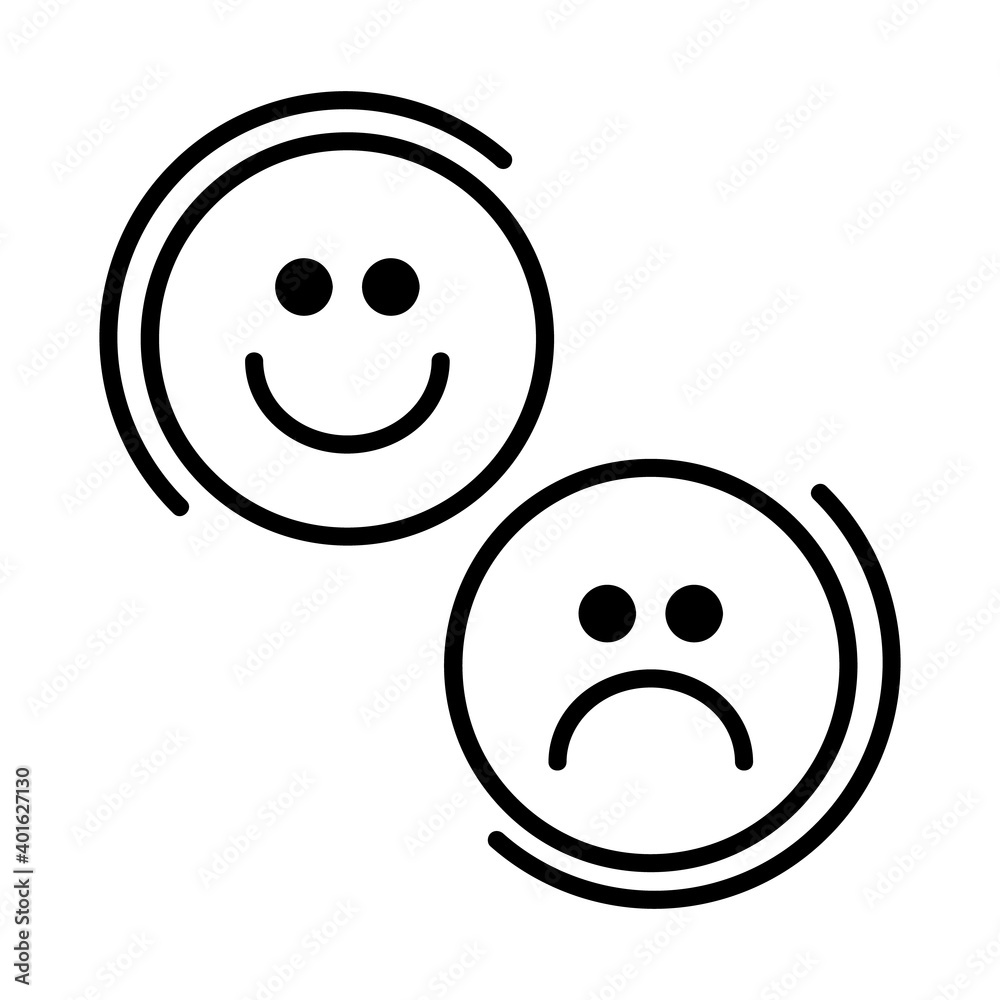 Sad and happy smile icon. Outline pictogram isolated on white Sad and happy smile icon. Outline pictogram isolated on white