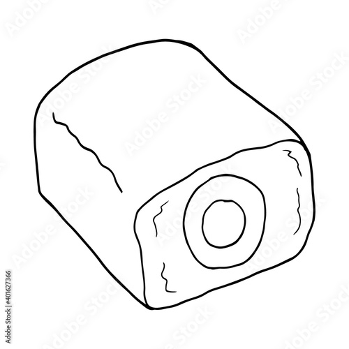 Vector hand drawn doodle Falscher Hase (Special Meatloaf). German cuisine dish. Design sketch element for menu cafe, restaurant, label and packaging. Illustration on a white background.