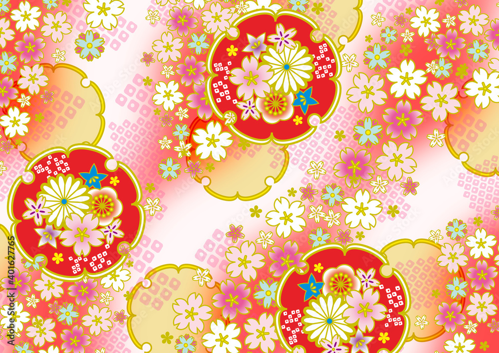 和柄 花柄 和風 和 背景 模様 ピンク 花 イラスト Stock Illustration | Adobe Stock