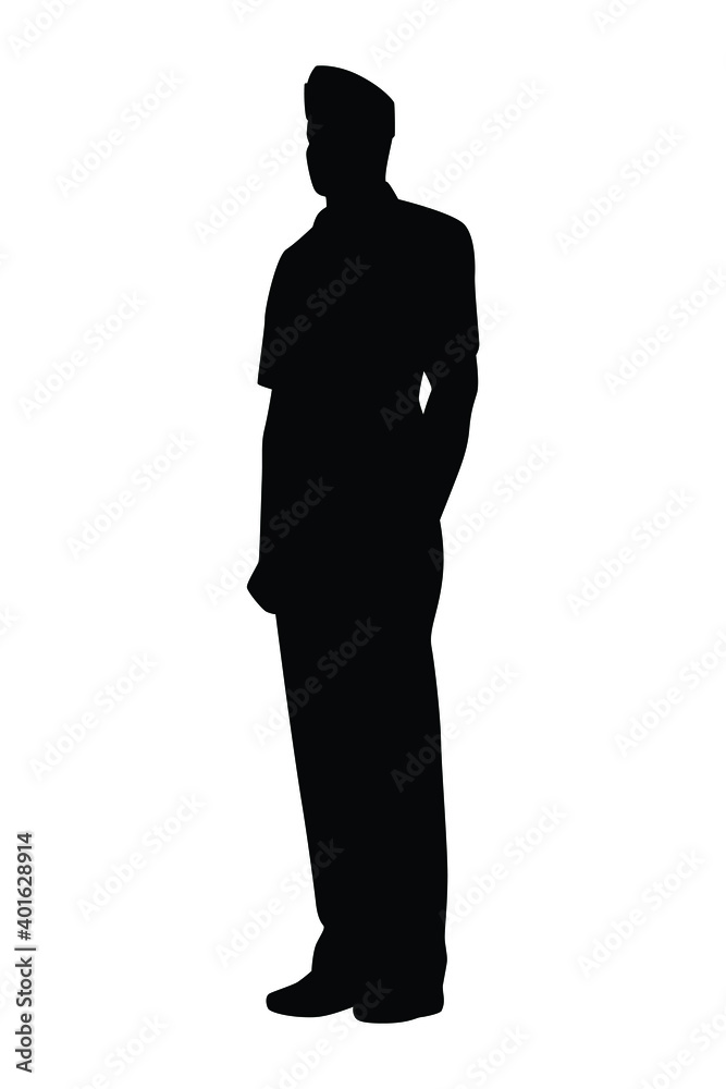 Military officer silhouette vector, person in black and white.