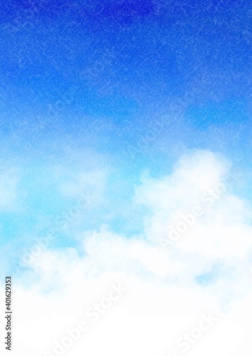 青空に浮かぶ雲の和紙に描かれたイラスト