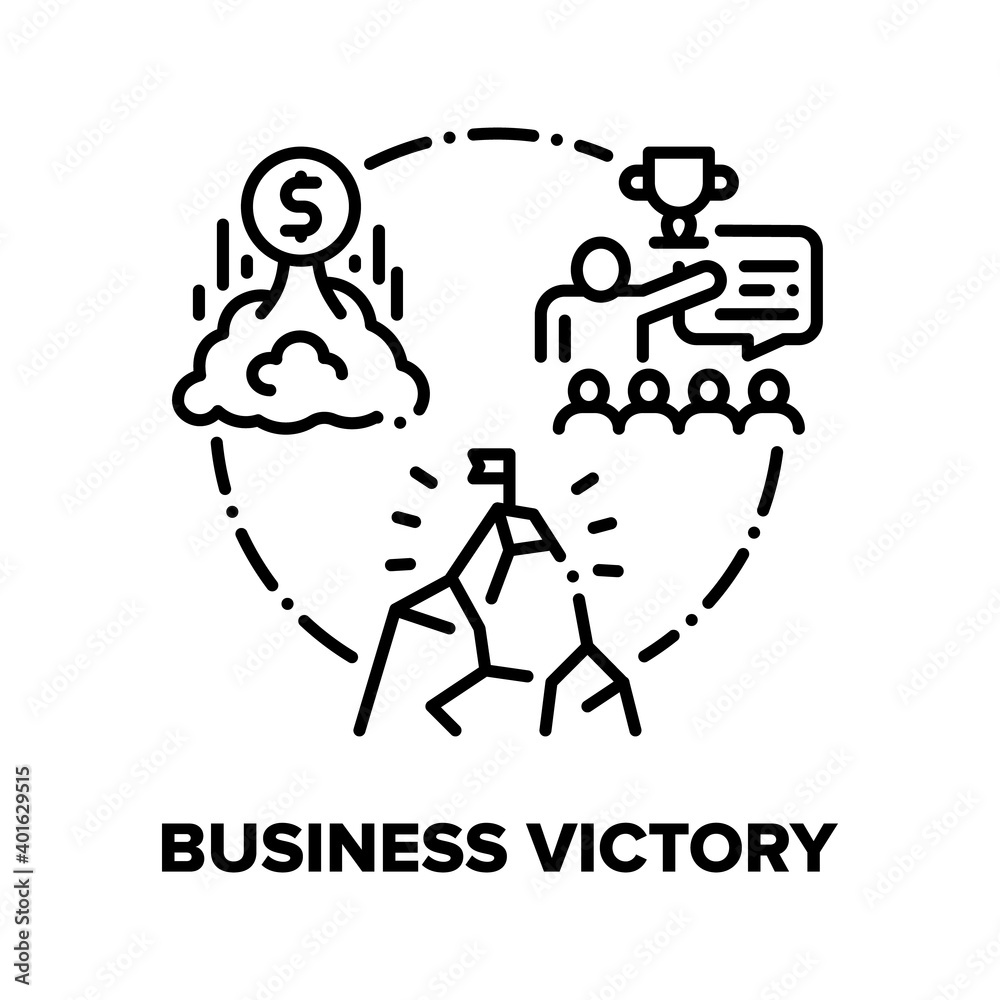 Business Victory Vector Icon Concept. Success Business Goal Achievement And Winning, Strategy And Direction, Career Competition And Leadership. Salary Increase And Award Black Illustration Business Victory Vector Icon Concept. Success Business Goal Achievement And Winning, Strategy And Direction, Career Competition And Leadership. Salary Increase And Award Black Illustration