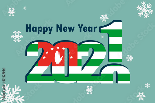 New year's card 2021. Depicted: element of the flag of Abkhazia, festive inscription and snowflakes. It can be used as a promotional poster, postcard, flyer, invitation or website.