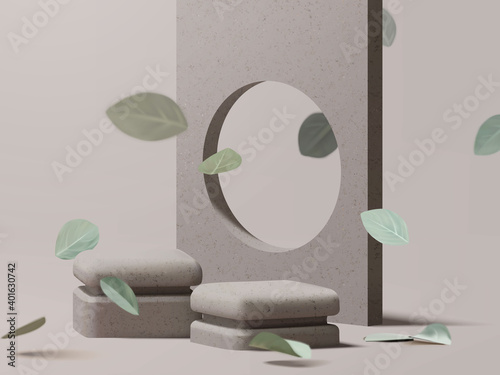 Clean minimal natural style podium with realistic stone texture. zen tropical style platform presentation for spa, cosmetic, medical, beauty product mockup vector