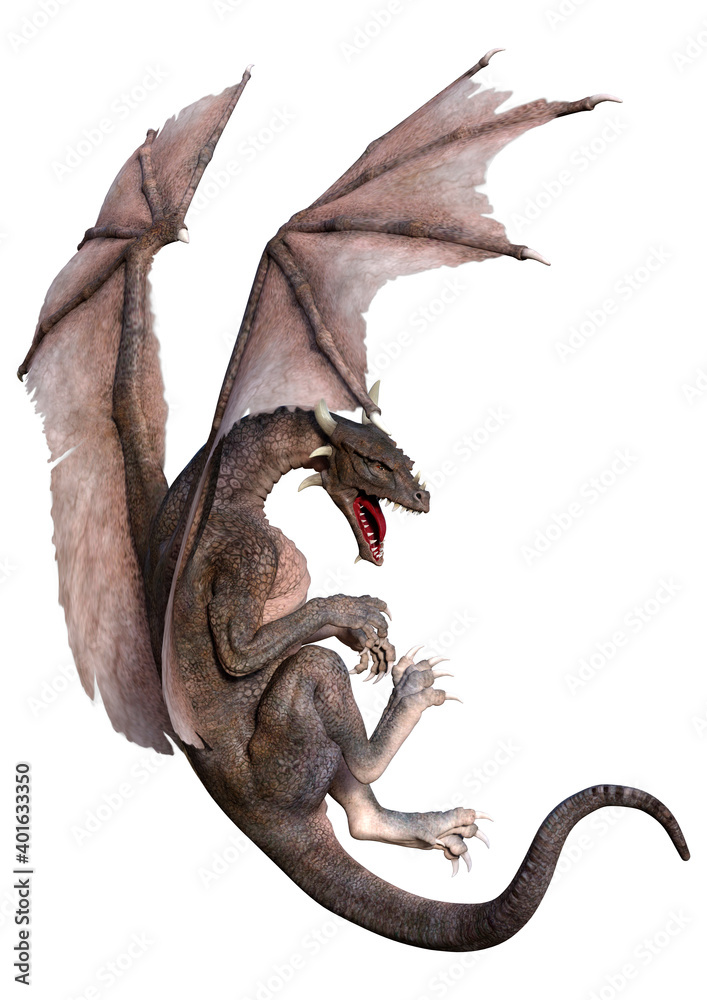 Fototapeta premium 3D Rendering Fairy Tale Dragon on White