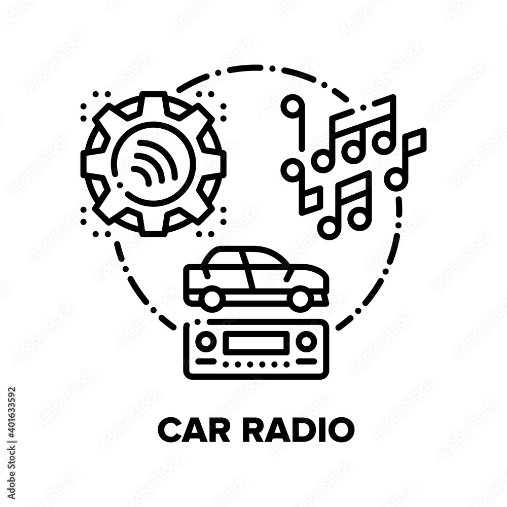 Car Radio Device Vector Icon Concept. Car Audio Stereo System For Playing Music, Automobile Electronic Technology, Vehicle Digital Multimedia Gadget, Media Player Black Illustration Car Radio Device Vector Icon Concept. Car Audio Stereo System For Playing Music, Automobile Electronic Technology, Vehicle Digital Multimedia Gadget, Media Player Black Illustration