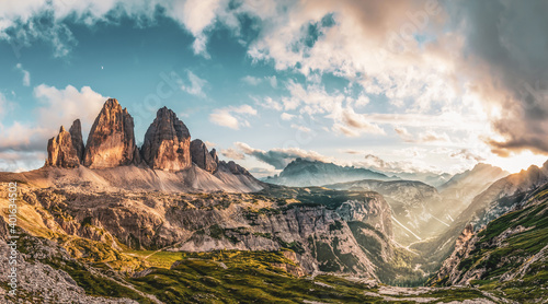 sunrise in Dolomites mountains, Tre cime di Lavaredo, Italy