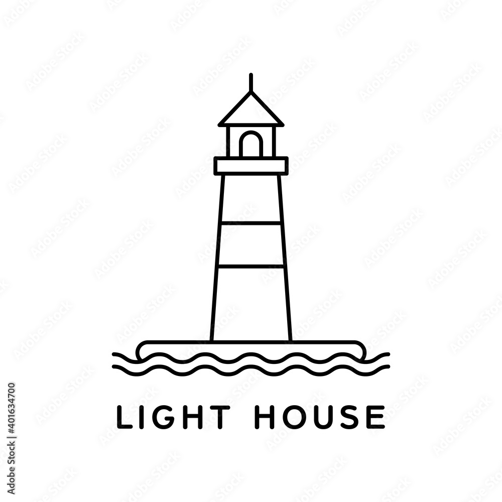 lighthouse line art style logo design. simple vector design outline lighthouse isolated on white background lighthouse line art style logo design. simple vector design outline lighthouse isolated on white background