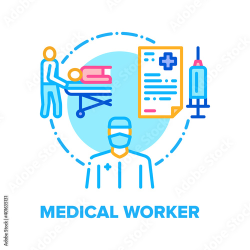 Medical Worker Vector Icon Concept. Hospital Worker Doctor For Healing Sickness Human And Nurse Transportation Patient To Surgery Room Or Ward And Make Healthy Procedure Color Illustration