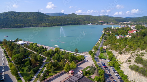 Aerial view on Abrau Durso township and lake, Caucasus, Russia