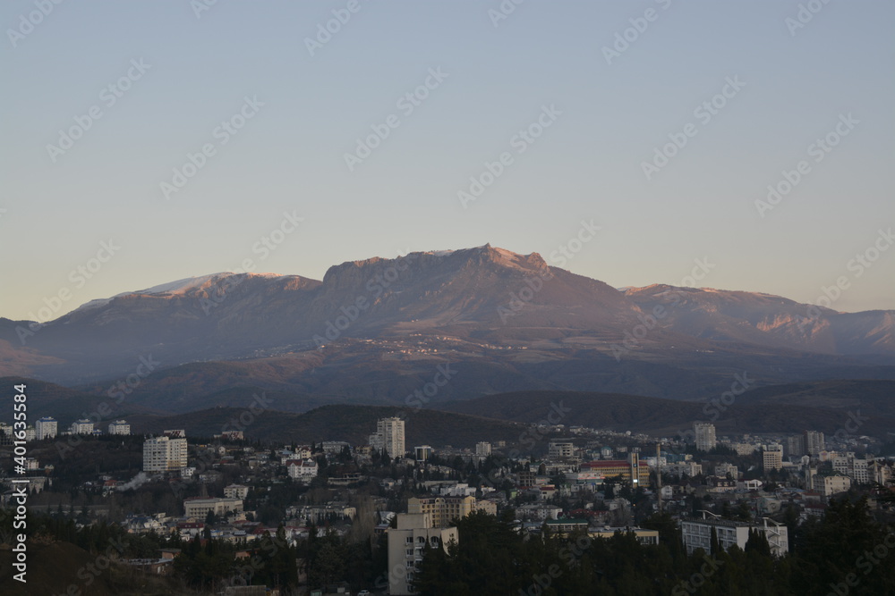 View of the mountain Demerdzhi and the city of Alushta. Republic of Crimea, Russia.