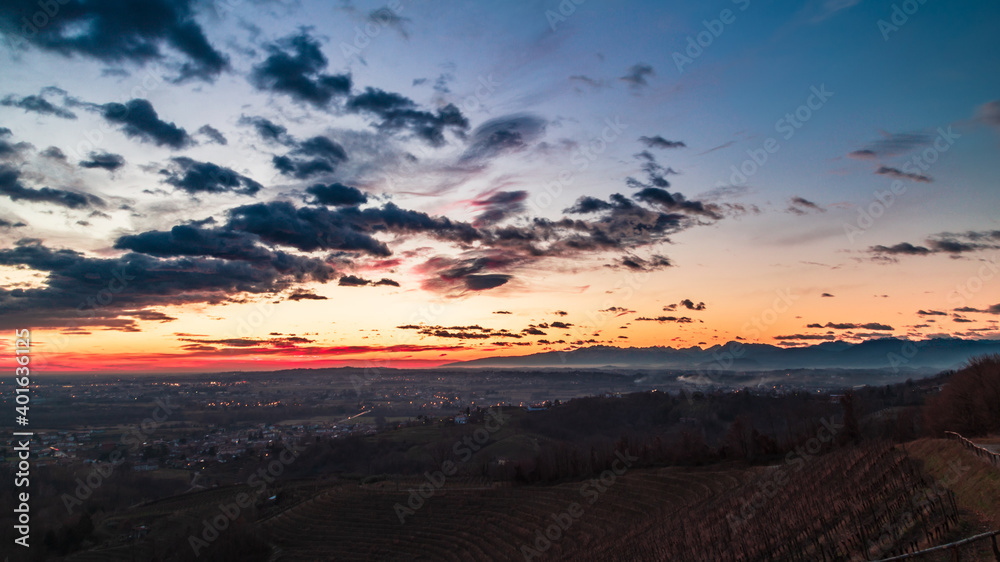 Colorful sunset in the italian vineyards Colorful sunset in the italian vineyards