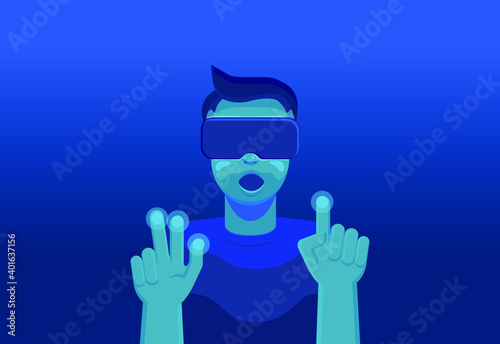 Vector of a person in a virtual reality headgear