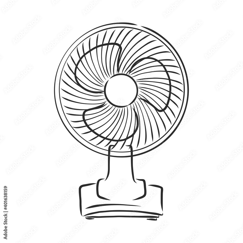 electrical fan is working vector cartoon, illustration isolated on white background. hand drawn, sketch style. fan vector sketch illustration