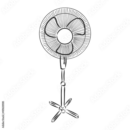 electrical fan is working vector cartoon, illustration isolated on white background. hand drawn, sketch style. fan vector sketch illustration