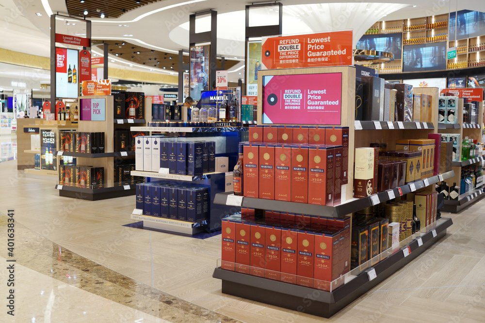 Wines and Spirits store at Singapore Changi Airport Terminal 4. Changi