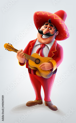 cheerful mexican plays the guitar