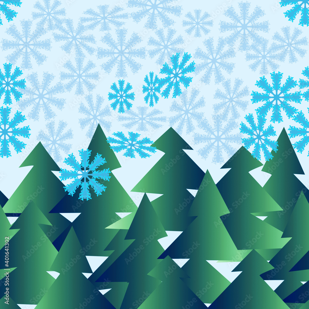 Winter forest with snowfall seamless pattern. Winter forest with snowfall seamless pattern.