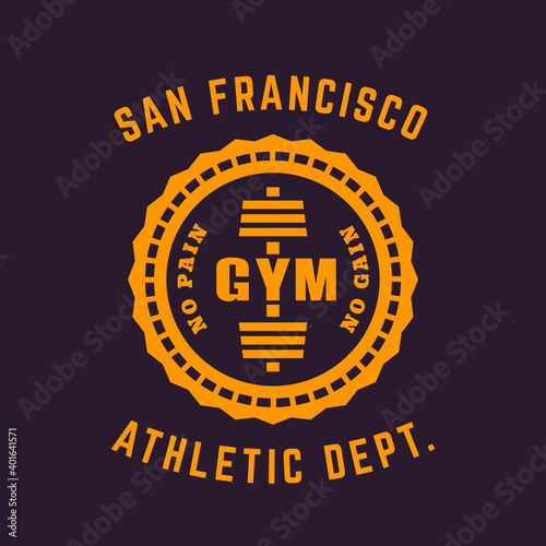 Round vintage gym logo, emblem, t-shirt print