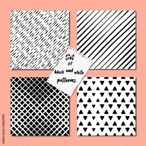 Geometric seamless pattern set. Black and white design for paper,cover,fabric,interior decor and other users.