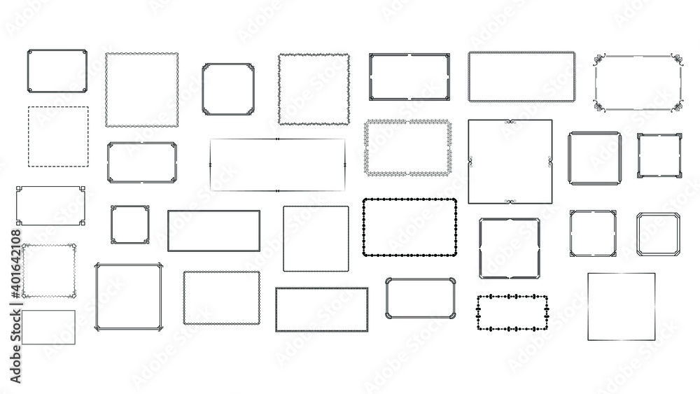 Set Black Simple Line Frame Collection Doodle Square Floral Frame Leaves Elements Vector Design Style Sketch Isolated Illustration For Banner