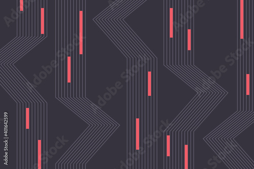 Abstract background pattern made with repeated lines and geometric shapes in motion / movement concept. Simple, modern vactor art in red and grey colors.