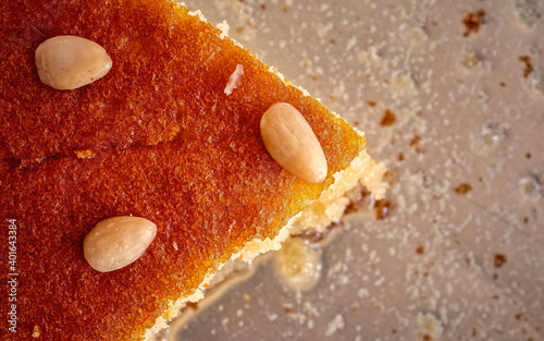"ravani" traditional middle east sweet semolina  Christmas cake with honey syrup and nuts