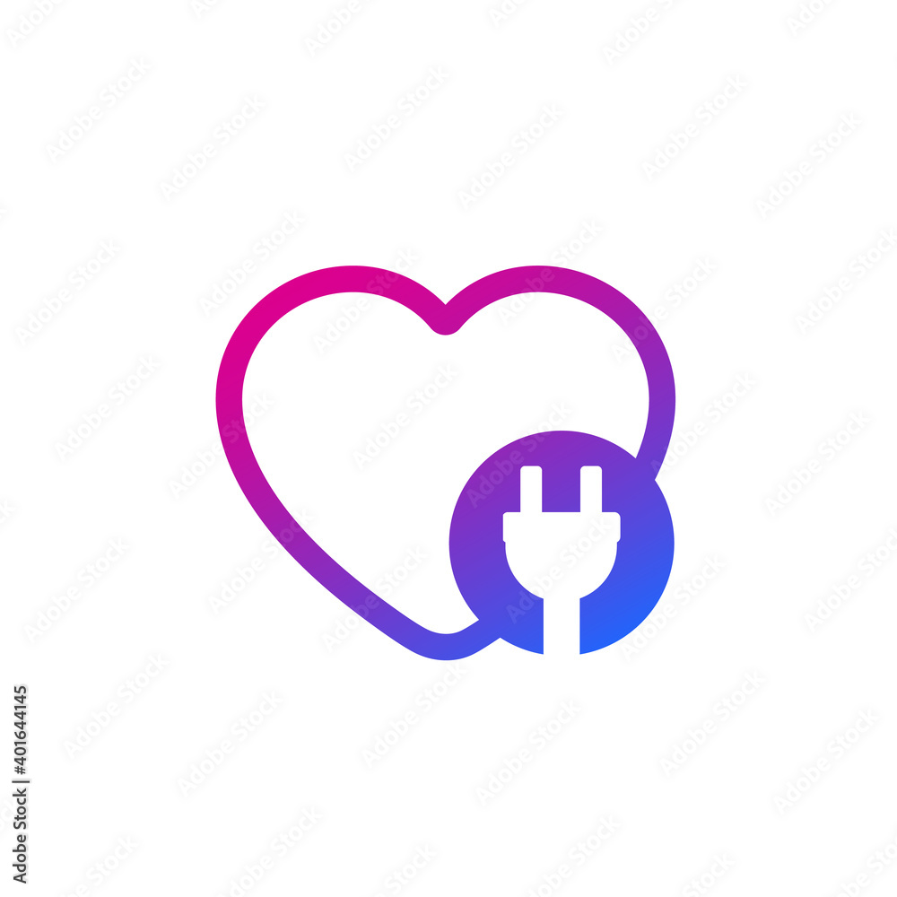 heart with electric plug icon on white, vector heart with electric plug icon on white, vector